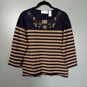 Alfred Dunner Women's Beaded Metallic Striped Knit Top - Size Petite Medium (PM)